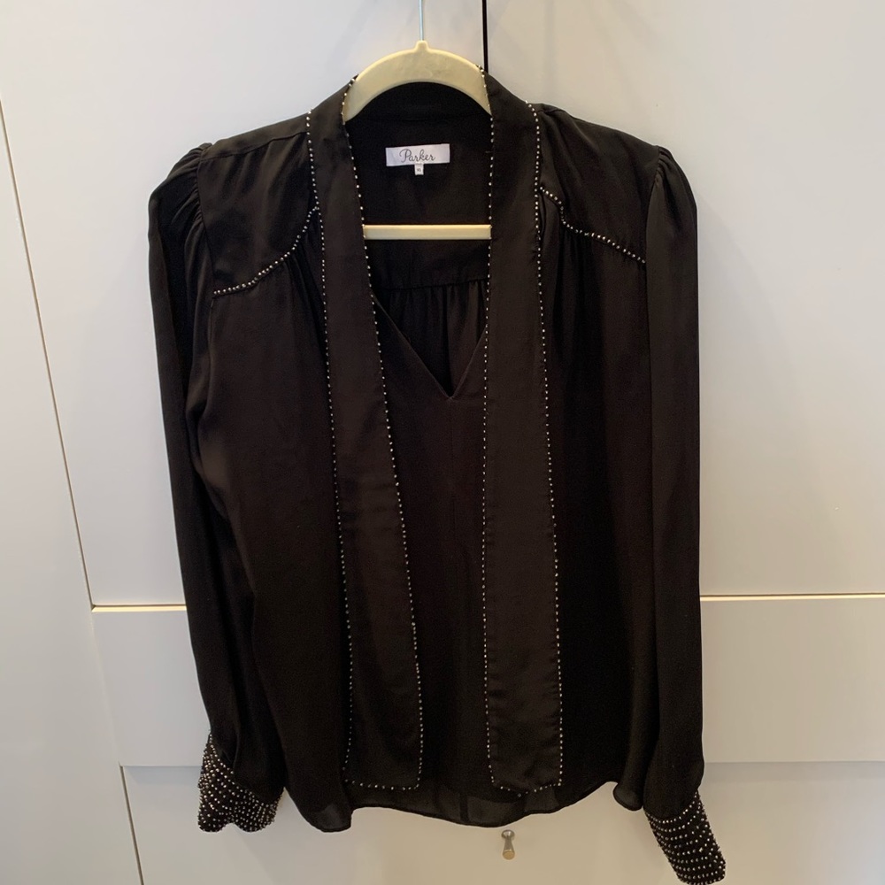 Parker embellished, black long sleeve blouse